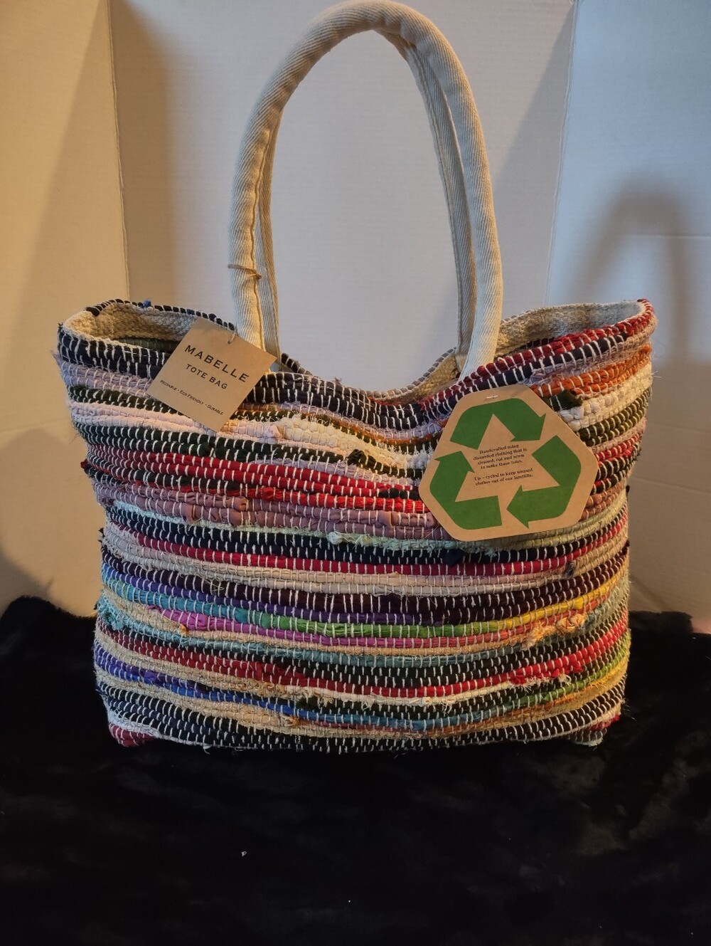 NWT MABELLE Multicolor Striped Tote Bag - Boho Festival & or Beach, Market Bag